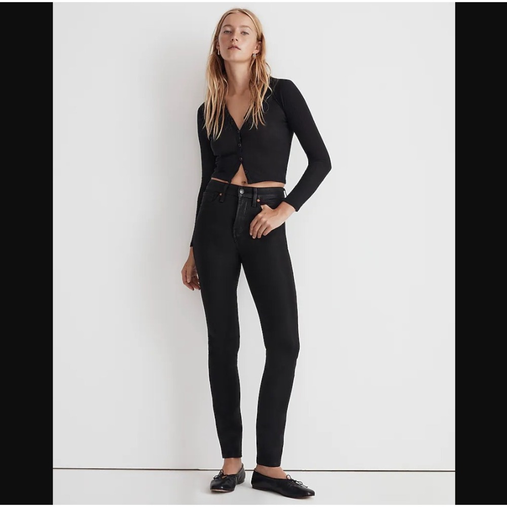 Madewell NEW NWT Womens Petite P28 Black Coated‎ Stovepipe Jeans High Rise